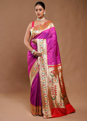 Pink Katan Silk Saree With Blouse Piece