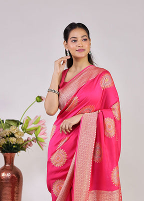 Pink Handloom Pure Georgette Saree With Blouse Piece