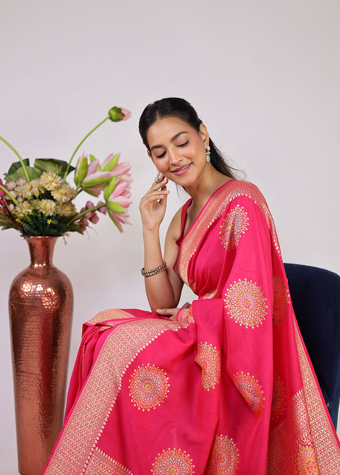 Pink Handloom Pure Georgette Saree With Blouse Piece