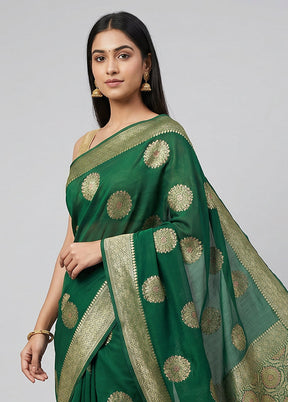 Green Handloom Pure Georgette Saree With Blouse Piece