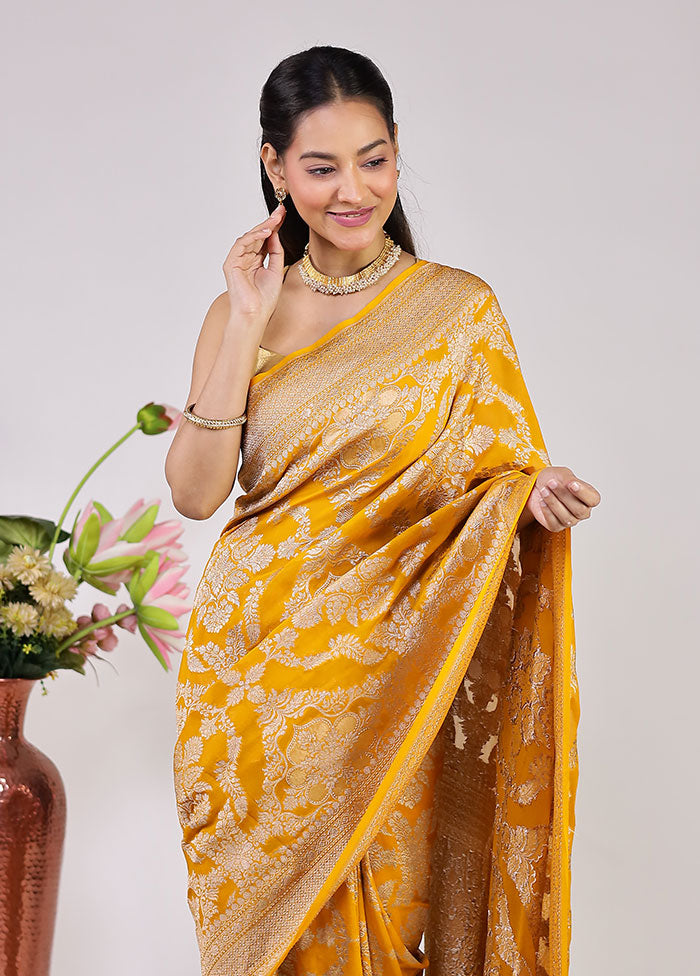 Yellow Handloom Pure Georgette Saree With Blouse Piece