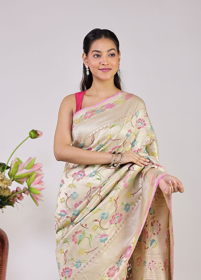 Cream Handloom Pure Georgette Saree With Blouse Piece