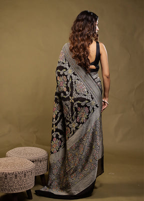 Black Handloom Pure Georgette Saree With Blouse Piece