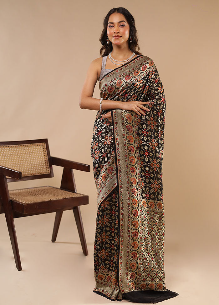 Black Handloom Pure Georgette Saree With Blouse Piece