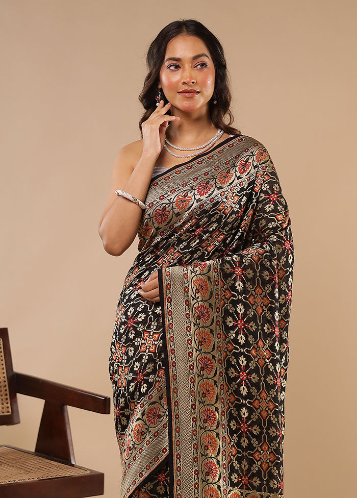 Black Handloom Pure Georgette Saree With Blouse Piece