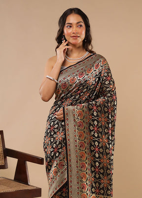 Black Handloom Pure Georgette Saree With Blouse Piece