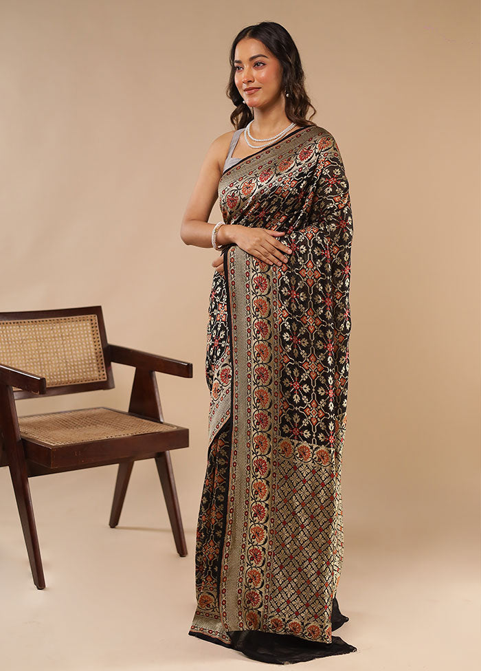 Black Handloom Pure Georgette Saree With Blouse Piece