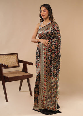 Black Handloom Pure Georgette Saree With Blouse Piece