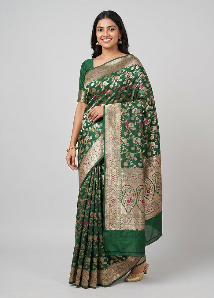 Green Handloom Katan Pure Silk Saree With Blouse Piece