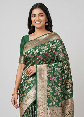 Green Handloom Katan Pure Silk Saree With Blouse Piece