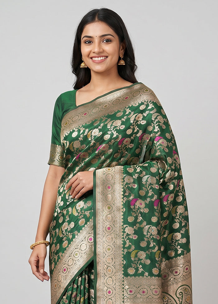 Green Handloom Katan Pure Silk Saree With Blouse Piece