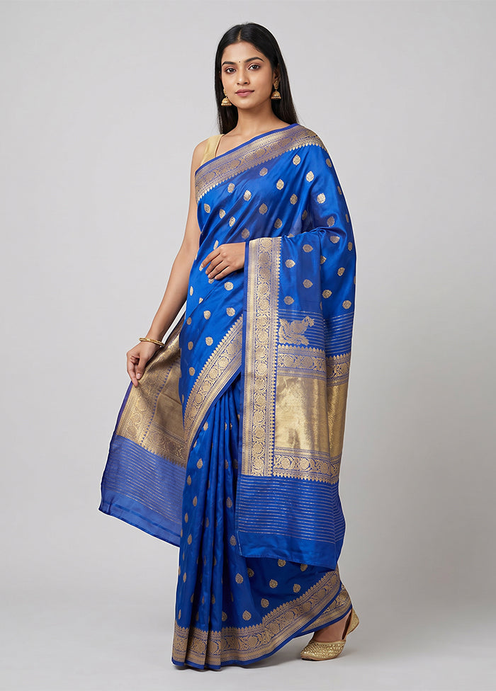 Blue Handloom Katan Pure Silk Saree With Blouse Piece