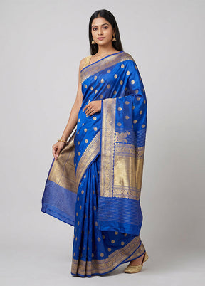 Blue Handloom Katan Pure Silk Saree With Blouse Piece