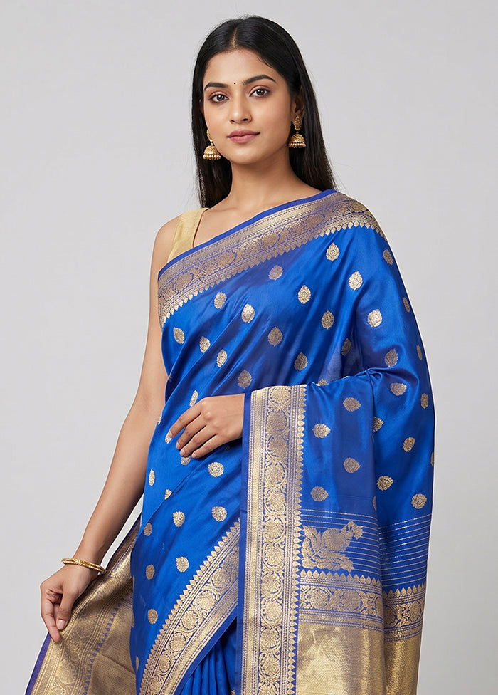 Blue Handloom Katan Pure Silk Saree With Blouse Piece