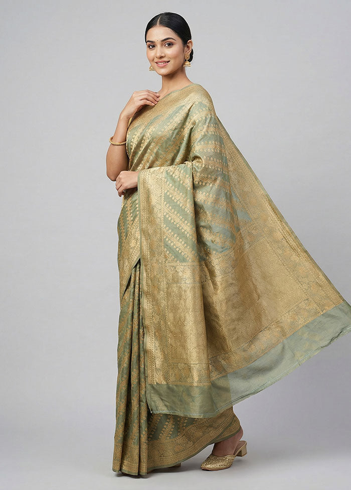 Blue Kora Silk Saree With Blouse Piece