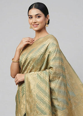 Blue Kora Silk Saree With Blouse Piece