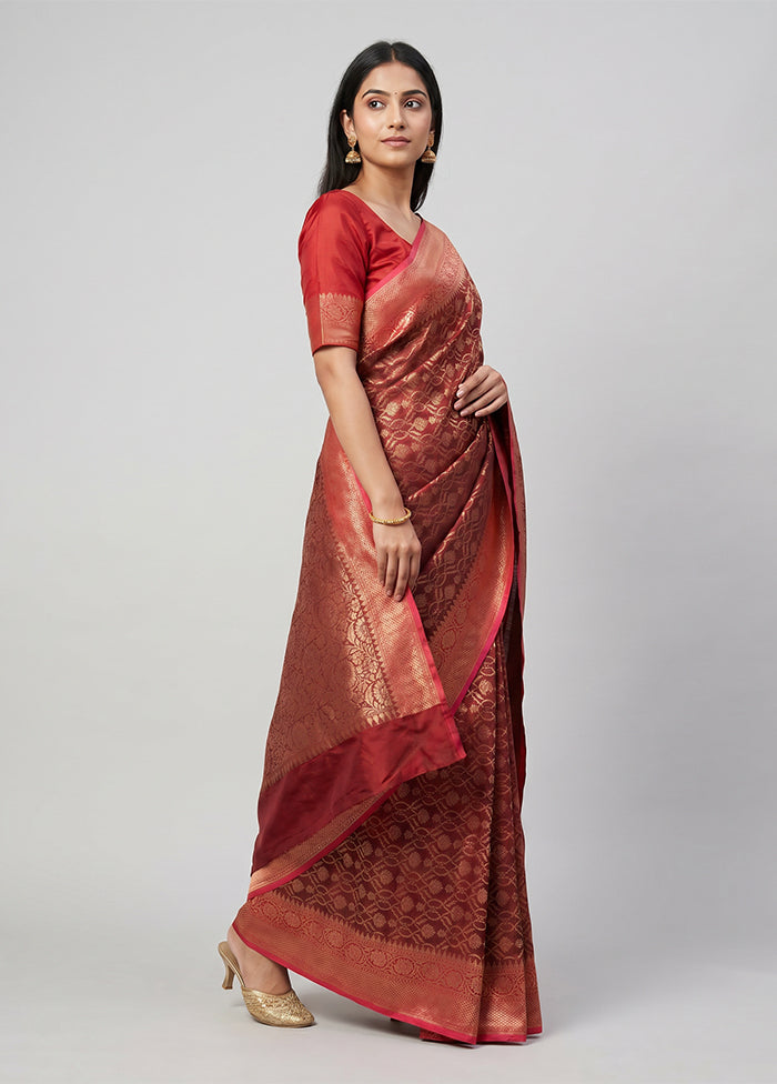Maroon Kora Silk Saree With Blouse Piece