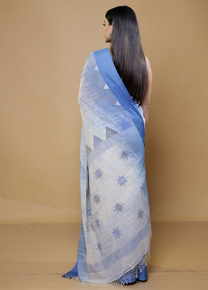 White Cotton Saree With Blouse Piece