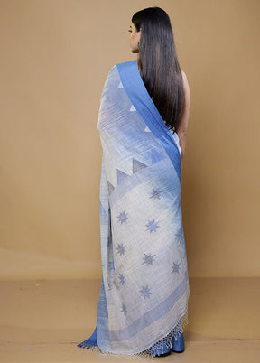 White Cotton Saree With Blouse Piece