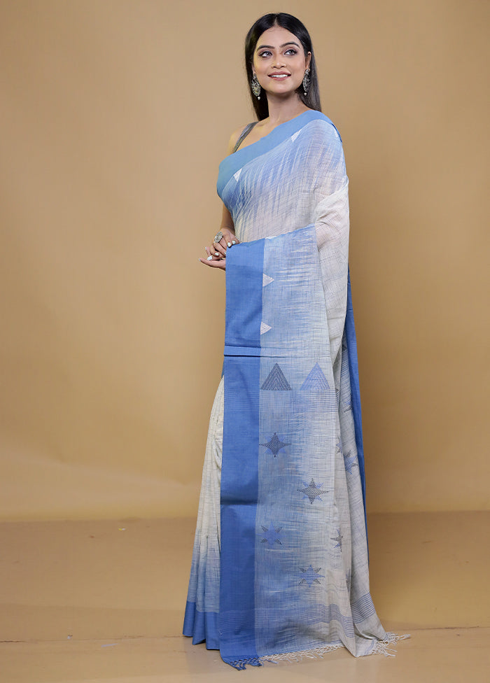 White Cotton Saree With Blouse Piece