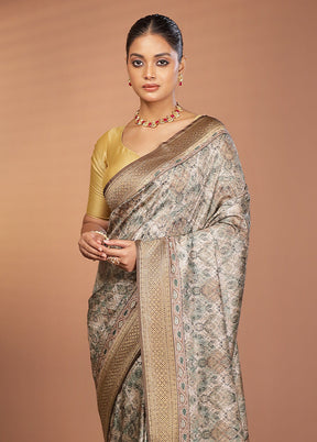 Cream Dupion Silk Saree With Blouse Piece