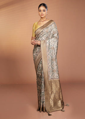 Cream Dupion Silk Saree With Blouse Piece