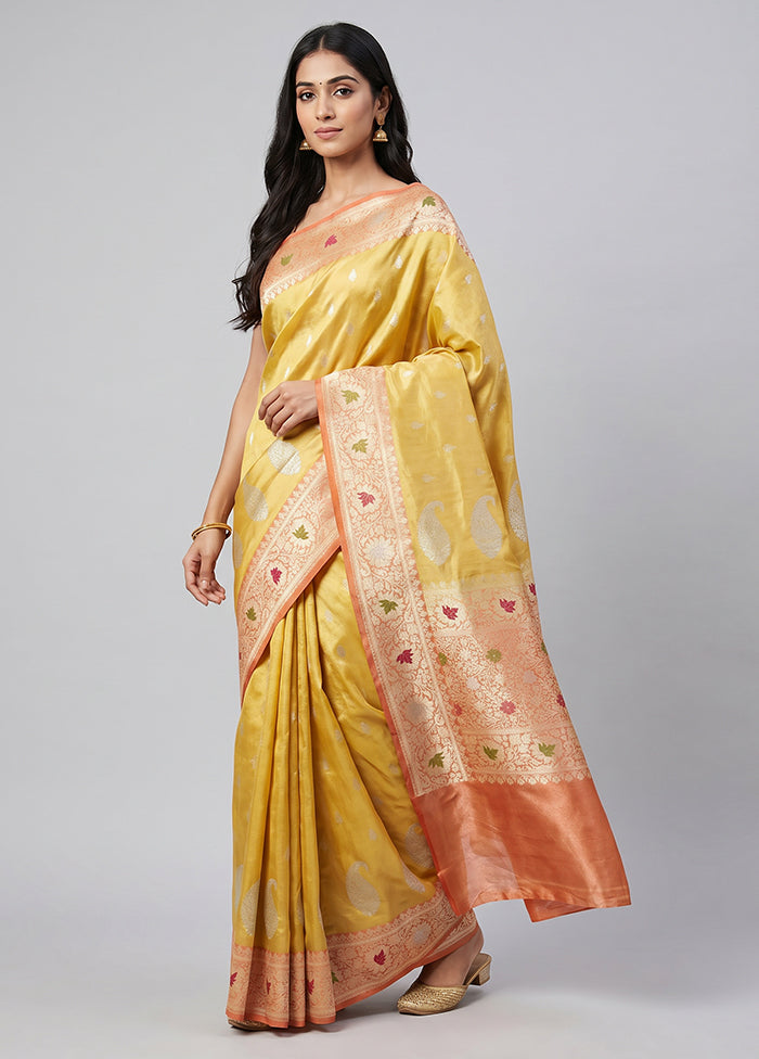 Yellow Handloom Tissue Pure Silk Saree With Blouse Piece