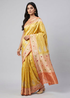 Yellow Handloom Tissue Pure Silk Saree With Blouse Piece