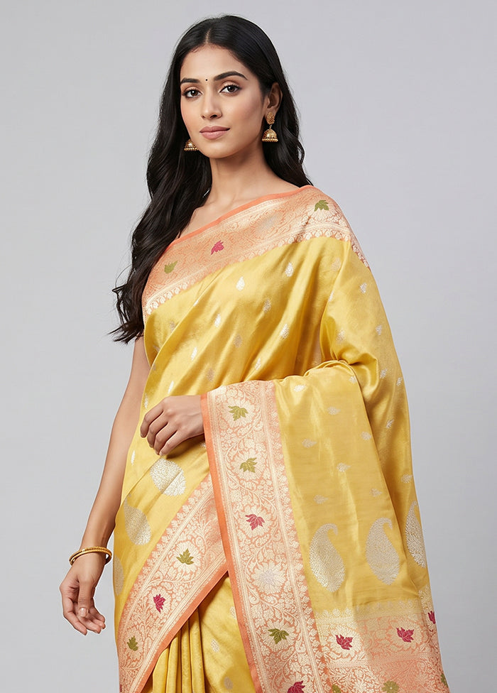 Yellow Handloom Tissue Pure Silk Saree With Blouse Piece