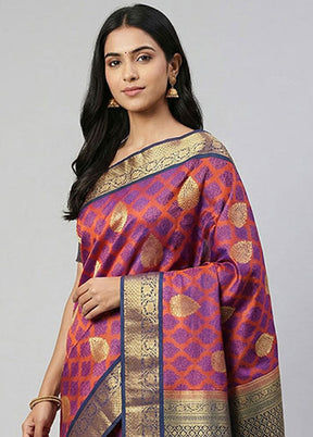 Pink Handloom Kanjivaram Pure Silk Saree With Blouse Piece