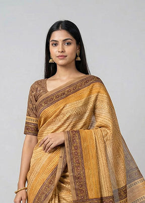 Cream Handloom Tussar Pure Silk Saree With Blouse Piece