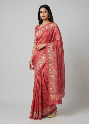 Pink Handloom Tussar Pure Silk Saree With Blouse Piece