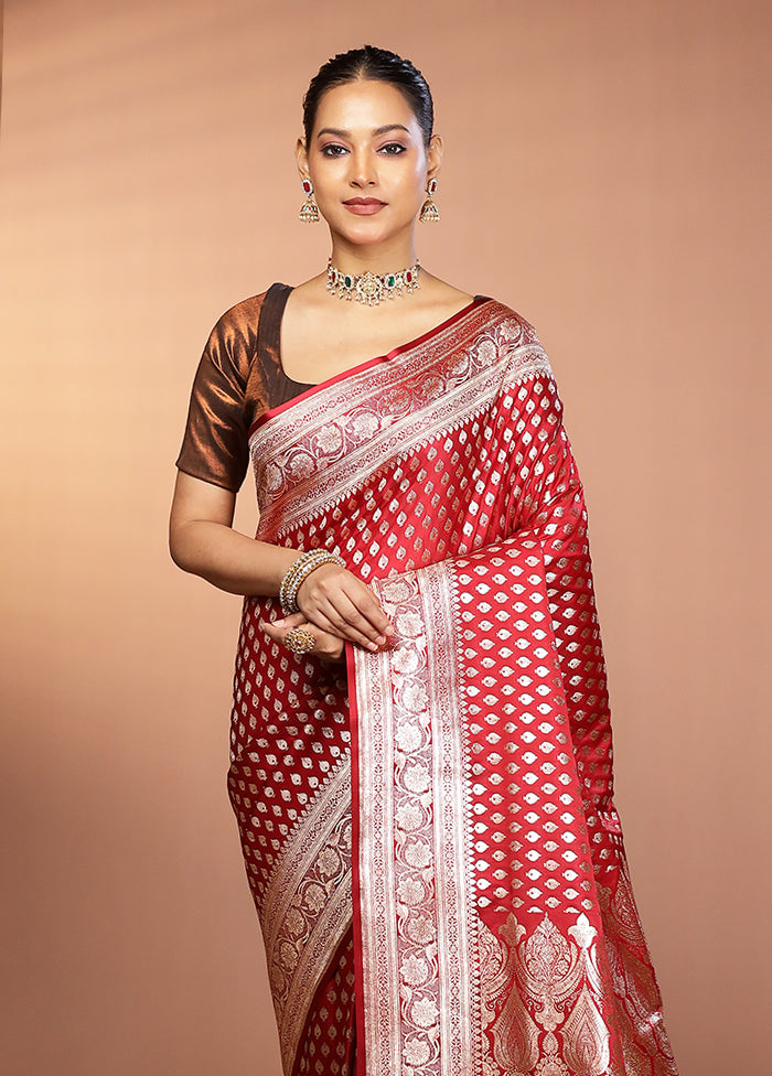 Maroon Banarasi Silk Saree With Blouse Piece