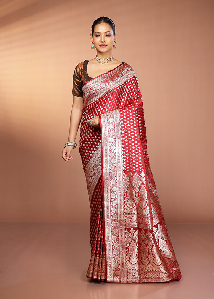 Maroon Banarasi Silk Saree With Blouse Piece
