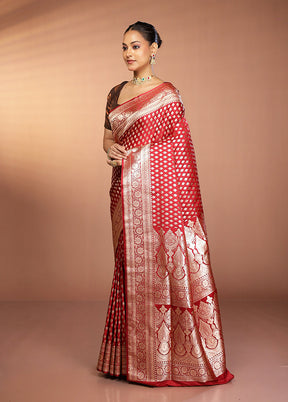 Maroon Banarasi Silk Saree With Blouse Piece
