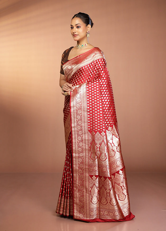 Maroon Banarasi Silk Saree With Blouse Piece