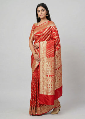 Red Banarasi Silk Saree With Blouse Piece