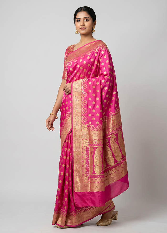 Pink Banarasi Silk Saree With Blouse Piece