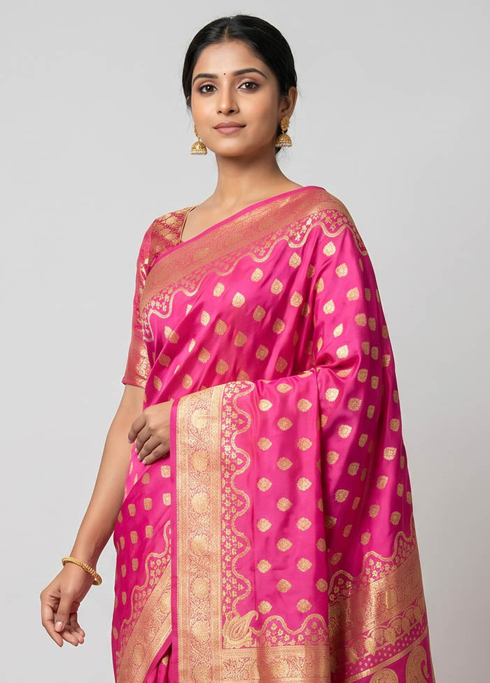 Pink Banarasi Silk Saree With Blouse Piece