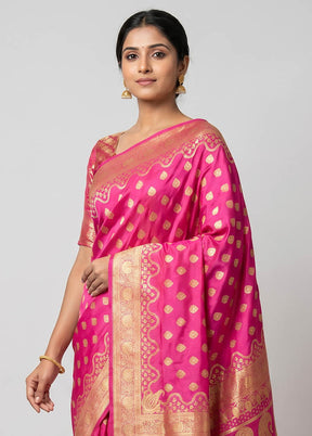 Pink Banarasi Silk Saree With Blouse Piece