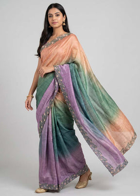 Purple Handloom Tussar Pure Silk Saree With Blouse Piece
