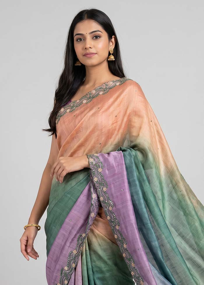 Purple Handloom Tussar Pure Silk Saree With Blouse Piece