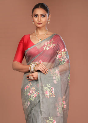Grey Organza Saree With Blouse Piece