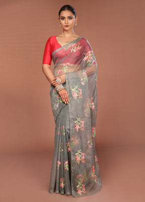 Grey Organza Saree With Blouse Piece