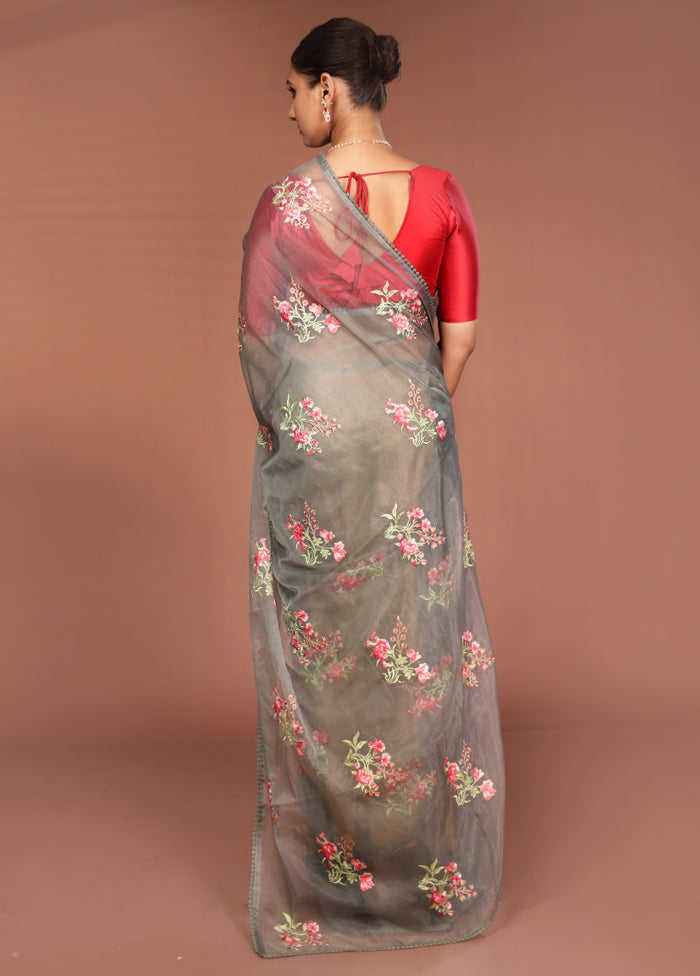 Grey Organza Saree With Blouse Piece