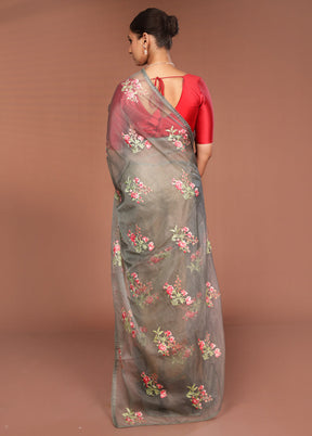 Grey Organza Saree With Blouse Piece