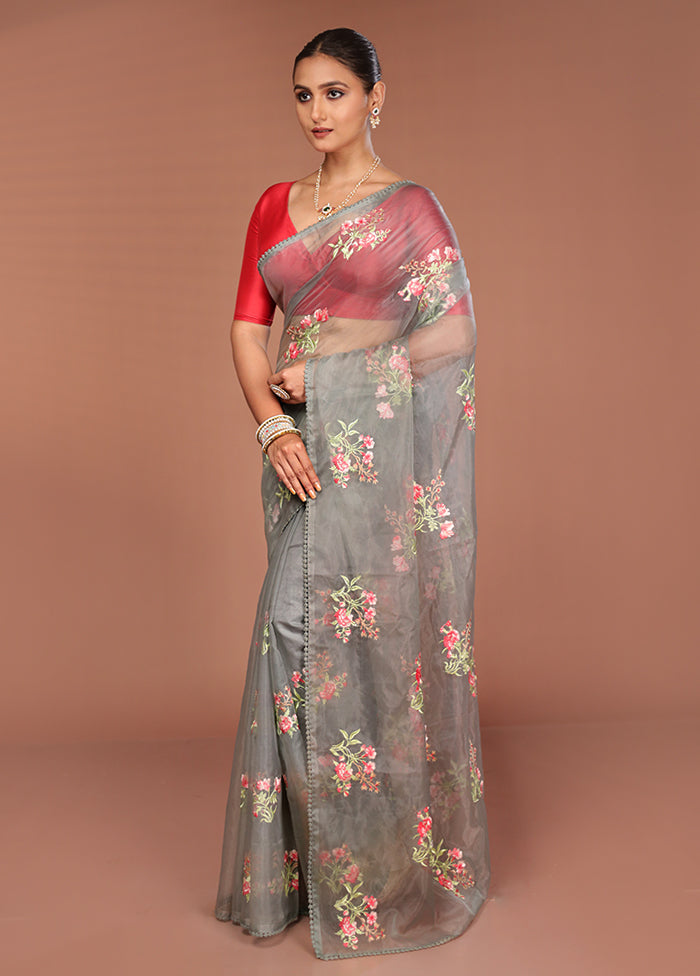 Grey Organza Saree With Blouse Piece
