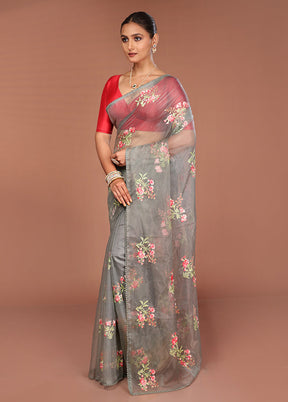 Grey Organza Saree With Blouse Piece