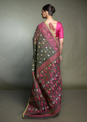 Green Tant Jamdani Saree Without Blouse Piece