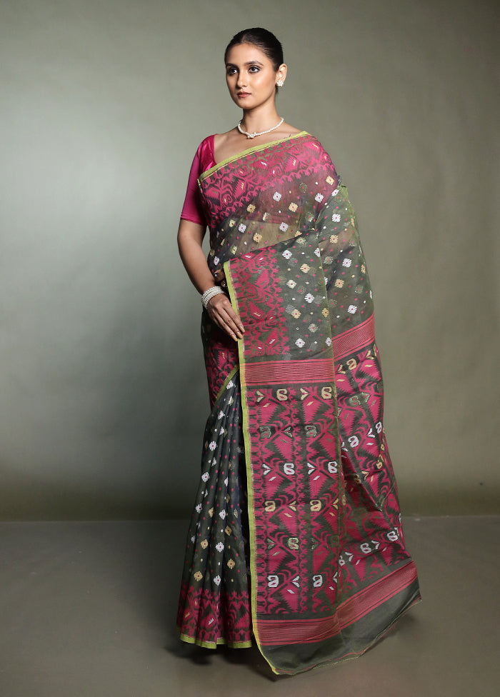 Green Tant Jamdani Saree Without Blouse Piece